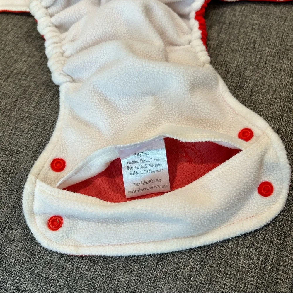 Baby Kicks Premium Pocket Cloth Diapers Velcro & Snap Closure Black Orange Red